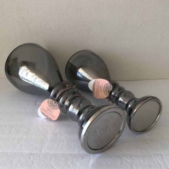 UMA Set Of 2 Glass Candle Holders Grey Made in India - Picture 4 of 7